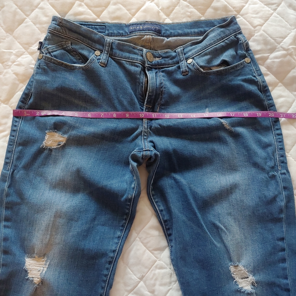 Rock & Republic Indee Boyfriend Jeans Women's 10 Destroyed Stretch Mid Rise - Picture 5 of 10